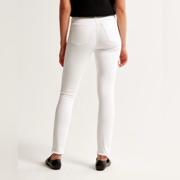 NWT A&F High Rise Super Skinny Ankle Jean Curve Love White With Raw Hem 16 Long - Picture 2 of 13